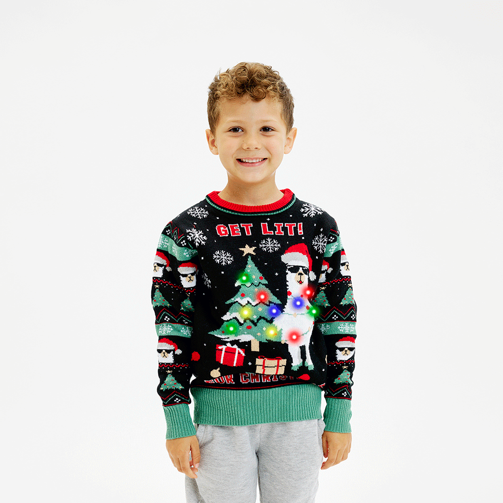 Get Lit Llama Christmas Sweater - Kinderen